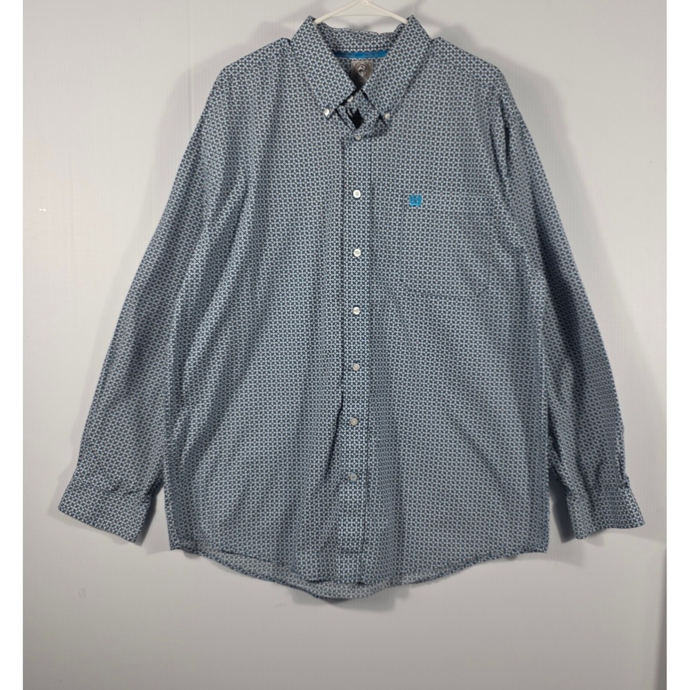 Cinch Mens Blue Geometric Medallion Print Cotton Western Button Down Shirt L